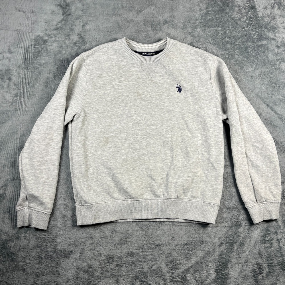 U.S. Polo Assn Sweatshirt Youth XL 14-16 Heathered Gray Fleece Lined Ribbed Trim